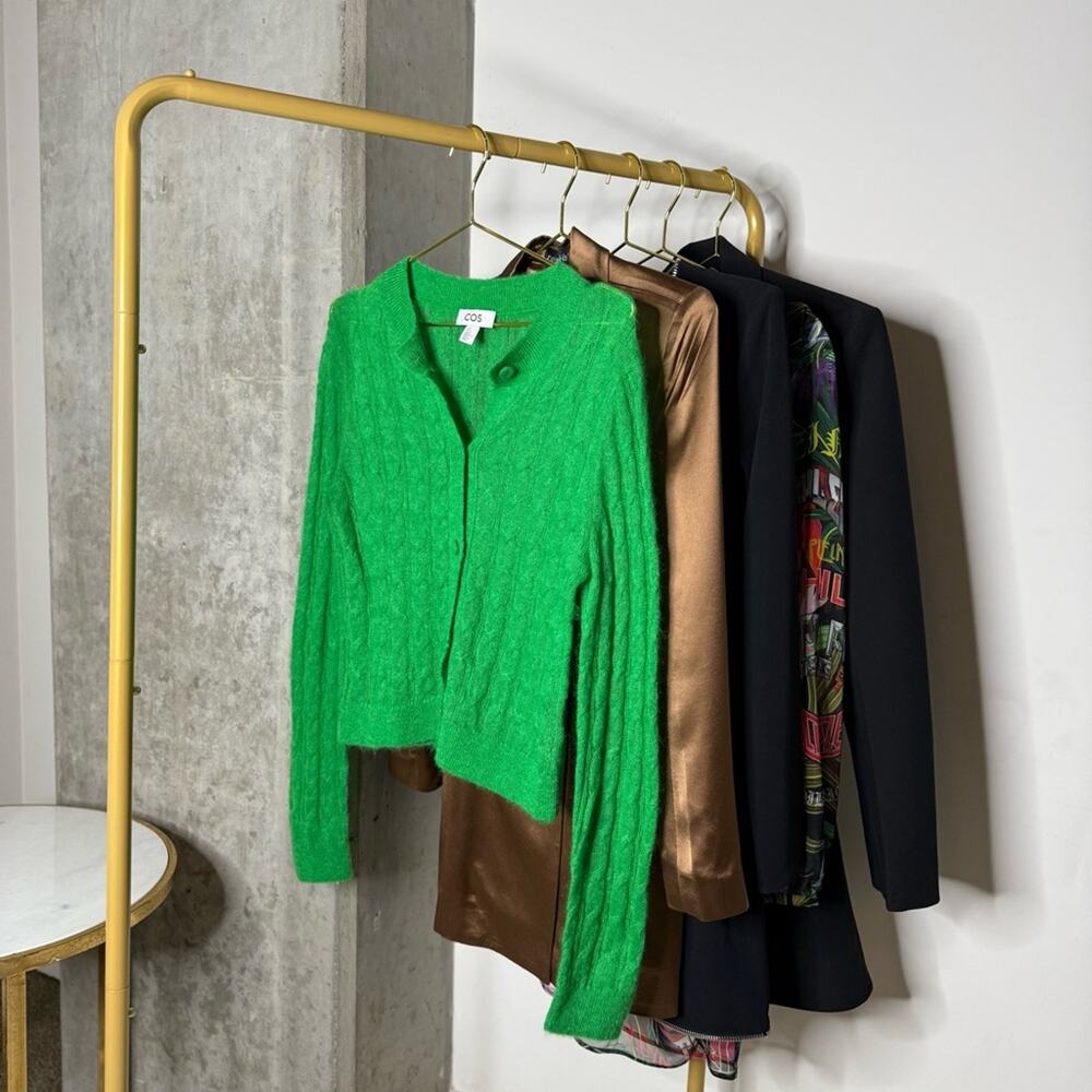 COS Cable-Knit Mohair Button Front Cardigan in Bright Green - Picture 8 of 15